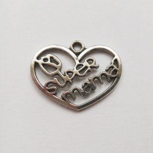 Fém függő ezüst színű super mama nagymama charm fityegő