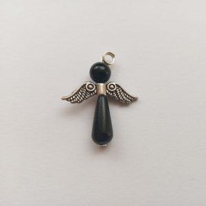 Fekete viaszgyöngy angyal charm fityegő charm