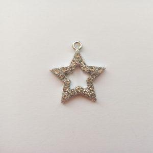 Extra függő ezüst színű strasszos csillag charm csillogó fityegő